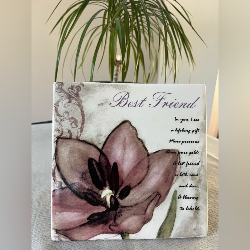 Floral Decorative Tile With Easel Best Friend Petals